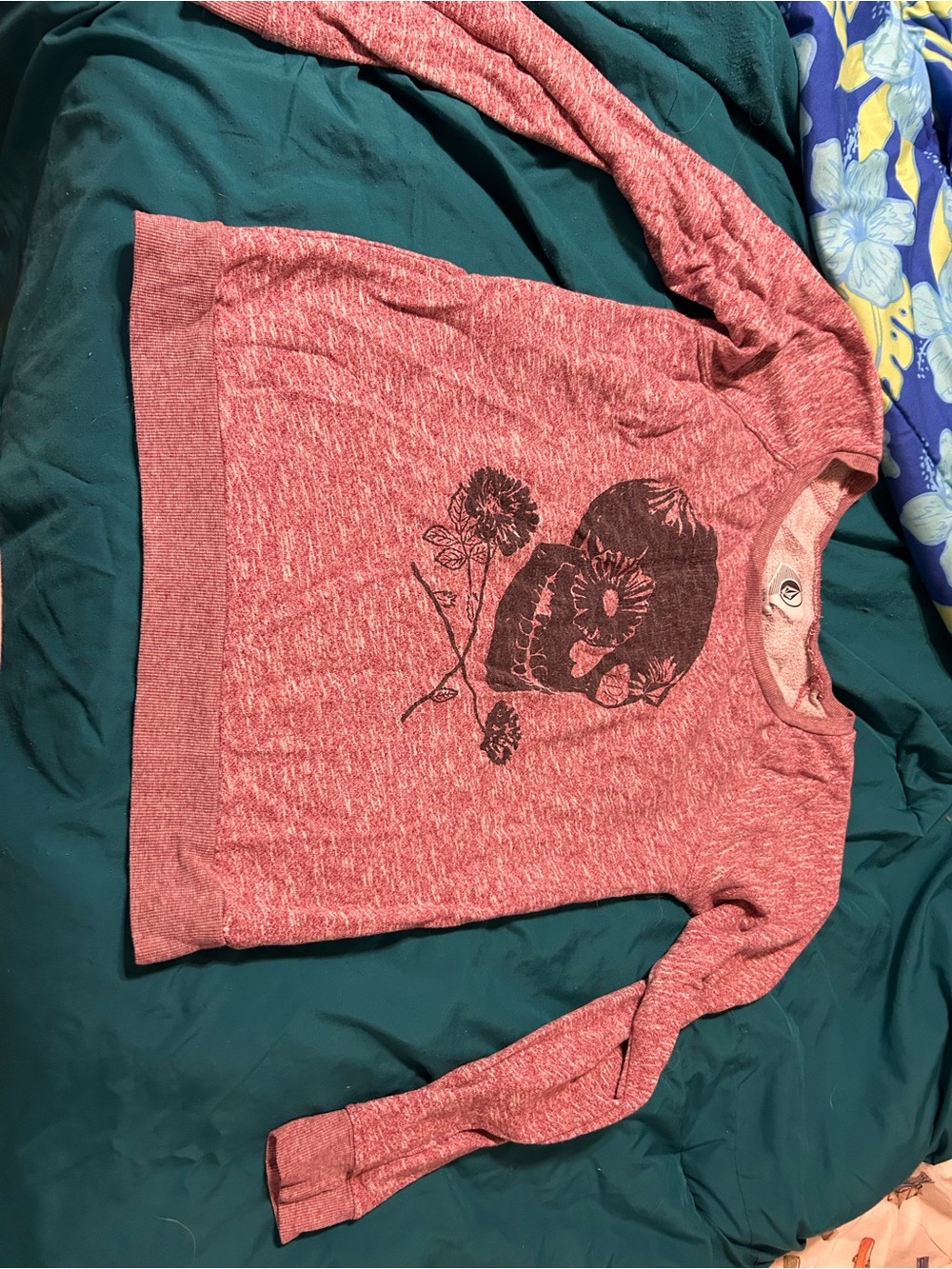 Volcom Pink Heather Girls' Long-Sleeve Sweatshirt with Floral Skull Print